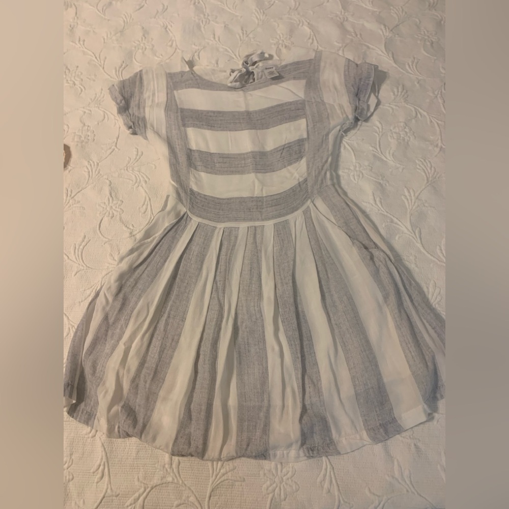 Esley Women’s  Short Sleeve Striped Chiffon Dress - White & Light Gray